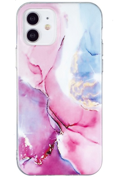 Apple iPhone 12 Mini Telefon Kılıfı Için 5.4 Inç Imd Mermer Desen Ultra Ince Damla Koruyucu Koruyucu Kapak Pembe/mavi (Yurt Dışından)