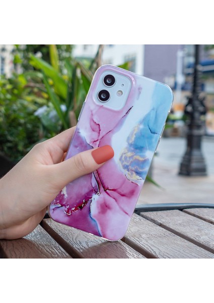 Apple iPhone 12 Mini Telefon Kılıfı Için 5.4 Inç Imd Mermer Desen Ultra Ince Damla Koruyucu Koruyucu Kapak Pembe/mavi (Yurt Dışından)
