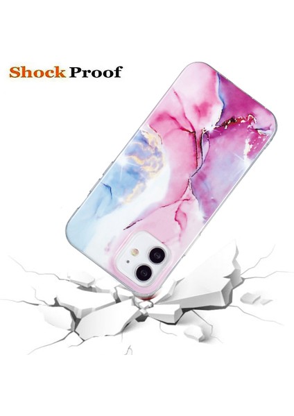 Apple iPhone 12 Mini Telefon Kılıfı Için 5.4 Inç Imd Mermer Desen Ultra Ince Damla Koruyucu Koruyucu Kapak Pembe/mavi (Yurt Dışından)