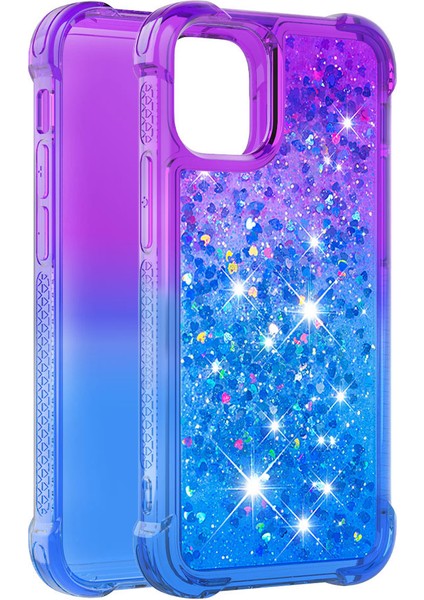 Apple iPhone 12 Mini-Mor/mavi Için Şok Geçirmez Gradyan Parıltı Tozu ve Tpu Kasası (Yurt Dışından)
