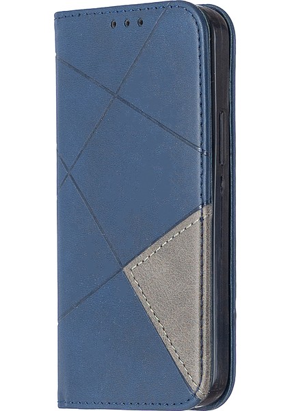 Apple iPhone 12 Mini 5.4 Inç-Mavi Için Kart Yuvaları ile Geometrik Desen Deri Standı Kasa (Yurt Dışından)