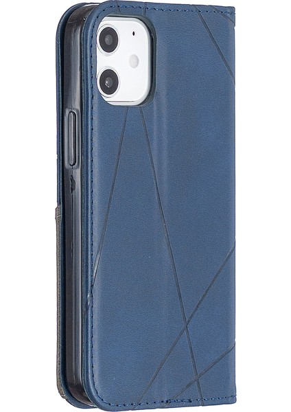 Apple iPhone 12 Mini 5.4 Inç-Mavi Için Kart Yuvaları ile Geometrik Desen Deri Standı Kasa (Yurt Dışından)