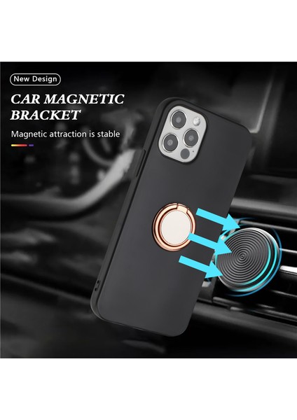 Apple iPhone 12 Mini Telefon Kılıfı Için Tpu Kapak 5.4 Inç Yüzük Kickstand Mat Destek Araba Mıknatıs Montaj Golü Altın (Yurt Dışından)