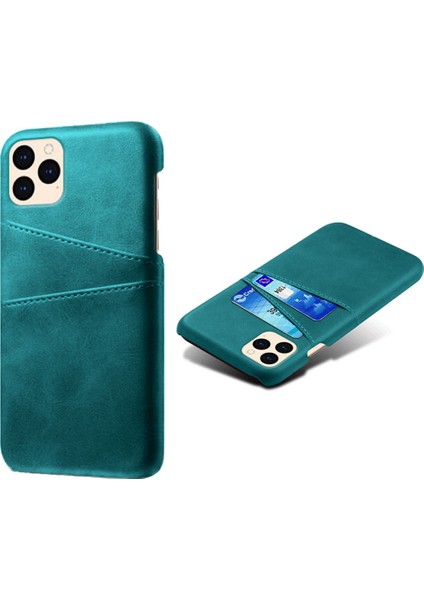 Apple iPhone 12 Mini Telefon Kılıfı Pu Deri Kaplamalı Plastik Kılıf 5.4 Inç Çift Kart Yuvaları Ince Koruyucu Kabuk Yeşil (Yurt Dışından)