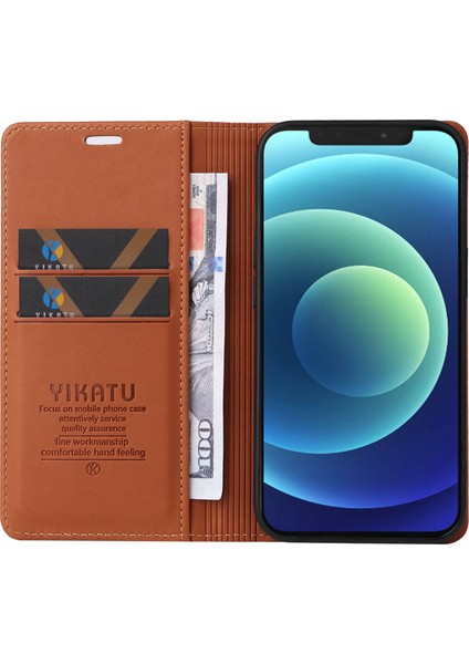 Apple iPhone 12 Mini Telefon Kılıfı Şok Geçirmez 5.4 Inç YK-001 Manyetik Kapatma Telefon Kapağı Flip Deri Cüzdan Stand-Brown (Yurt Dışından) fiyatları