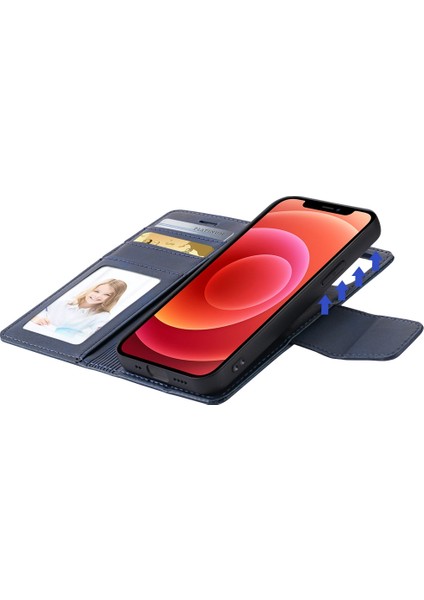 Apple iPhone 12 Mini Telefon Kılıfı Için 5.4 Inç Pu Deri Stand Flip Manyetik Çıkarılabilir 2-1 Direk Cüzdan Kapak Mavisi (Yurt Dışından)