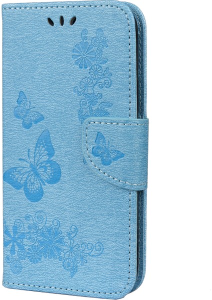 Iprostrest Çiçek Kelebek Deri Cüzdan Stand Kılıfı Apple iPhone 12 Mini Blue Için (Yurt Dışından)