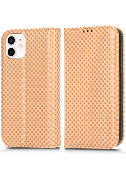 Apple iPhone 12 Telefon Kapağı Için Cep Telefonu Cüzdan Kılıfı Manyetik Otomatik Ahmed Izgara Doku Pu Deri Stand Anti-Çizgiye (Yurt Dışından)