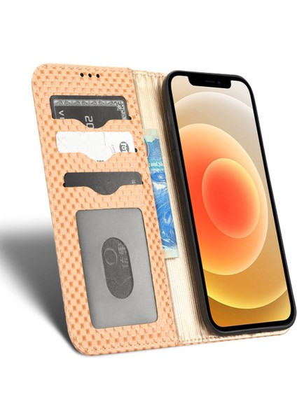 Apple iPhone 12 Telefon Kapağı Için Cep Telefonu Cüzdan Kılıfı Manyetik Otomatik Ahmed Izgara Doku Pu Deri Stand Anti-Çizgiye (Yurt Dışından)