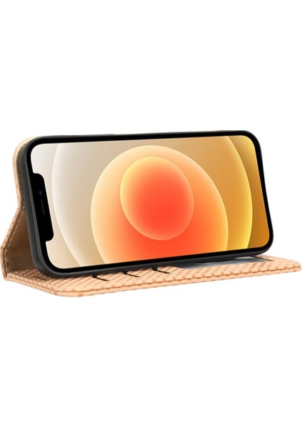 Apple iPhone 12 Telefon Kapağı Için Cep Telefonu Cüzdan Kılıfı Manyetik Otomatik Ahmed Izgara Doku Pu Deri Stand Anti-Çizgiye (Yurt Dışından)