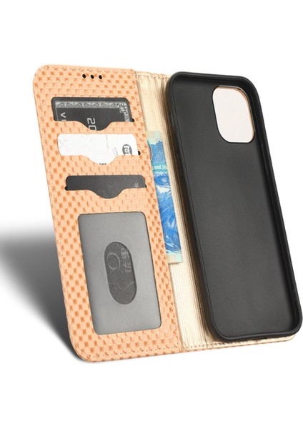 Apple iPhone 12 Telefon Kapağı Için Cep Telefonu Cüzdan Kılıfı Manyetik Otomatik Ahmed Izgara Doku Pu Deri Stand Anti-Çizgiye (Yurt Dışından)
