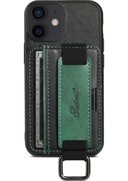 Apple iPhone 12 Mini Telefon Kılıfı H13 5.4 Inç Kart Tutucu Kılıfı Kickstand Deri Kaplamalı Pc+Tpu Telefon Kapak Black (Yurt Dışından)