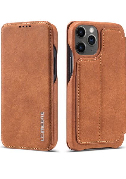 Apple iPhone 12 Mini Brown Için Kart Sahibi ile Retro Stil Stand Deri Telefon Kılıfı (Yurt Dışından)