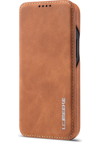 Apple iPhone 12 Mini Brown Için Kart Sahibi ile Retro Stil Stand Deri Telefon Kılıfı (Yurt Dışından)