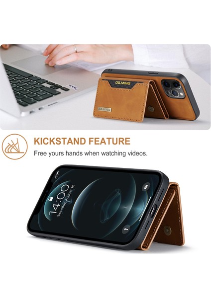 Pu Deri Manyetik Üç Katlı Cüzdan Telefon Kasası, Kickstand ile Apple iPhone 12/12 Pro-Brown (Yurt Dışından)
