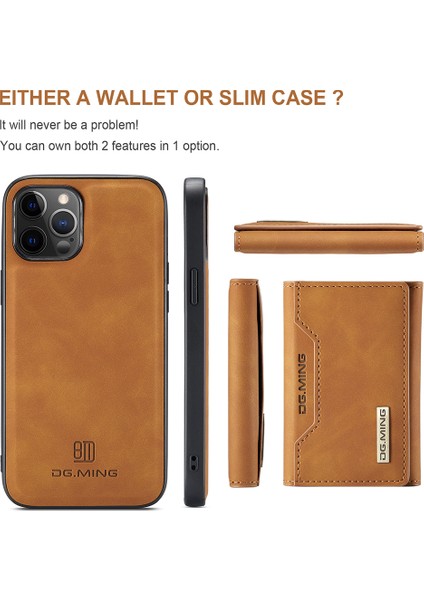 Pu Deri Manyetik Üç Katlı Cüzdan Telefon Kasası, Kickstand ile Apple iPhone 12/12 Pro-Brown (Yurt Dışından)
