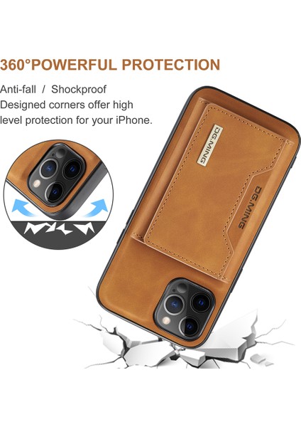 Pu Deri Manyetik Üç Katlı Cüzdan Telefon Kasası, Kickstand ile Apple iPhone 12/12 Pro-Brown (Yurt Dışından)
