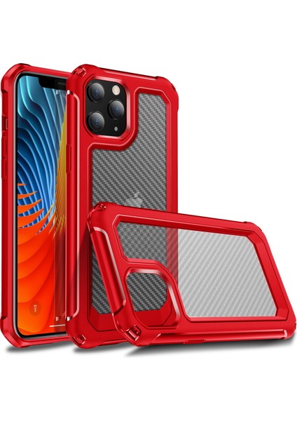 Karbon Fiber Doku Pc+Tpu Hibrit Telefon Koruyucu Kılıf Apple iPhone 12 Mini-Red Için (Yurt Dışından)