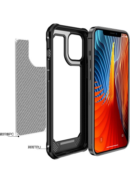 Karbon Fiber Doku Pc+Tpu Hibrit Telefon Koruyucu Kılıf Apple iPhone 12 Mini-Red Için (Yurt Dışından)