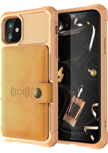 Apple iPhone 12 Mini Telefon Kılıfı Kickstand Deri Kaplamalı Tpu Koruyucu Kapak Kart Tutucu [dahili Manyetik Sayfa] -Gold (Yurt Dışından)