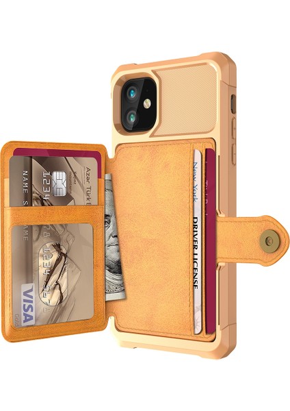 Apple iPhone 12 Mini Telefon Kılıfı Kickstand Deri Kaplamalı Tpu Koruyucu Kapak Kart Tutucu [dahili Manyetik Sayfa] -Gold (Yurt Dışından)