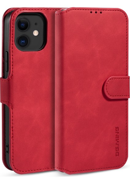 Apple iPhone 12 Mini Kırmızı Için Retro Tarzı Deri Cüzdan Standı Çantası (Yurt Dışından)