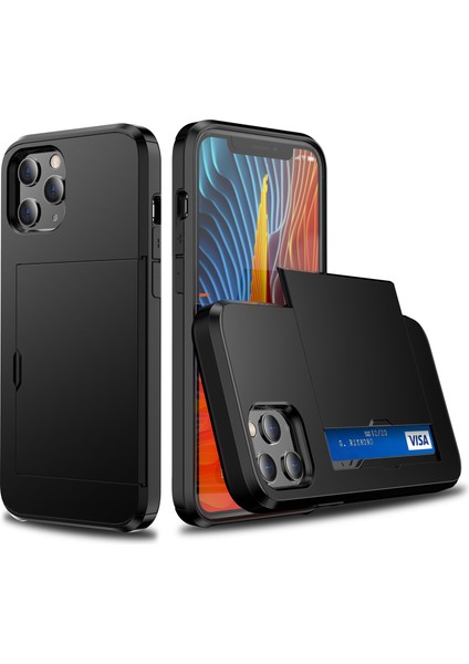 Slayt Kartı Yuvası Plastik+Tpu Combo Kılıfı Apple iPhone 12 Mini Cep Telefonu Aksesuar-Black (Yurt Dışından)