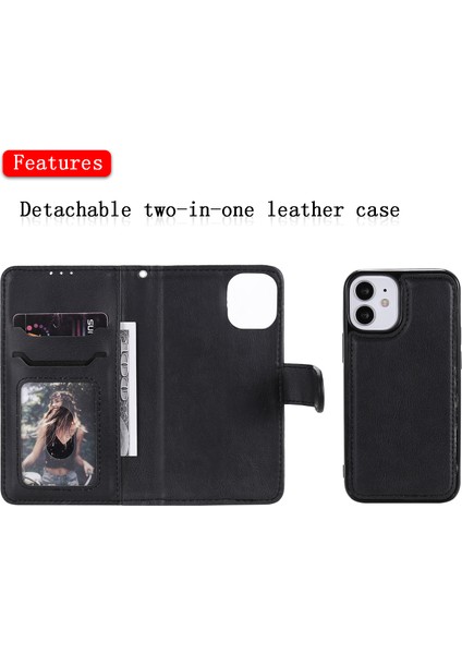 Apple iPhone 12 Mini Telefon Kılıfı 2 Için 1 Folio Flep Tam Koruma Yuvaları Cüzdan Kılıfı Telefon Kapağı Apple iPhone 12 Mini 5.4 Inç-Black Için (Yurt Dışından)