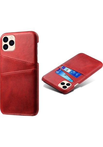 Apple iPhone 12 Mini Telefon Kılıfı Pu Deri Kaplamalı Plastik Kılıf 5.4 Inç Çift Kart Yuvaları Ince Koruyucu Kabuk-Kırmızısı (Yurt Dışından)