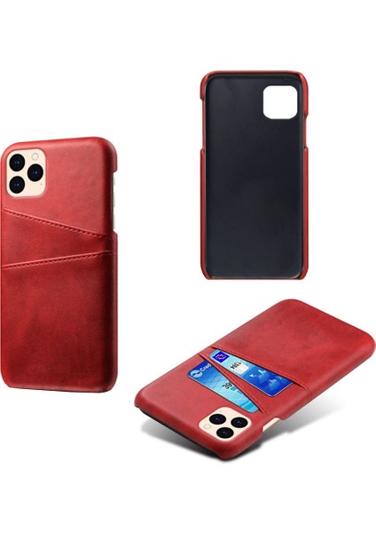Apple iPhone 12 Mini Telefon Kılıfı Pu Deri Kaplamalı Plastik Kılıf 5.4 Inç Çift Kart Yuvaları Ince Koruyucu Kabuk-Kırmızısı (Yurt Dışından) fiyatları