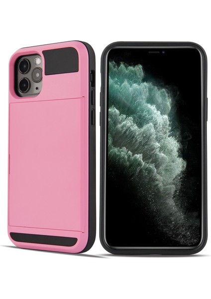 Apple iPhone 12 Mini-Pembe Için Kart Tutucu Plastik+Tpu Kapağı ile Kayar (Yurt Dışından)
