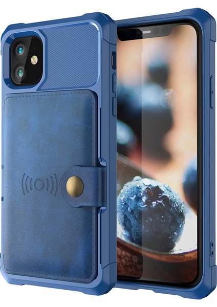 Apple iPhone 12 Mini Telefon Kılıfı Kickstand Deri Kaplamalı Tpu Koruyucu Kapak Kart Tutucu [dahili Manyetik Sayfa] -Blue (Yurt Dışından)