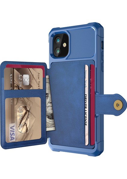 Apple iPhone 12 Mini Telefon Kılıfı Kickstand Deri Kaplamalı Tpu Koruyucu Kapak Kart Tutucu [dahili Manyetik Sayfa] -Blue (Yurt Dışından)