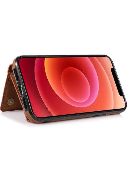Apple iPhone 12 Telefon Kapağı Için Çok Kart Yuvaları Kickstand Tri-Kat Cüzdan Pu Deri+Tpu Koruyucu Arka Koruyucu Kılıf (Yurt Dışından)