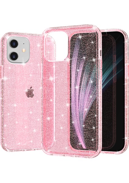 Apple iPhone 12 Mini-Pembe Için Işıltılı Toz Pc+Tpu Hibrid Arka Kabuk (Yurt Dışından)