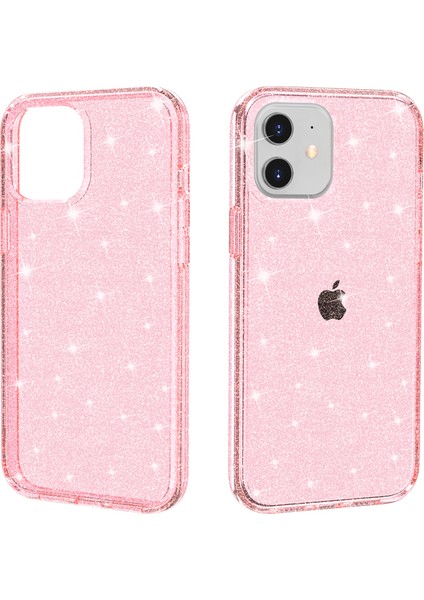 Apple iPhone 12 Mini-Pembe Için Işıltılı Toz Pc+Tpu Hibrid Arka Kabuk (Yurt Dışından)