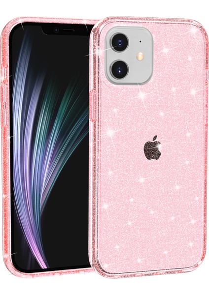 Apple iPhone 12 Mini-Pembe Için Işıltılı Toz Pc+Tpu Hibrid Arka Kabuk (Yurt Dışından)