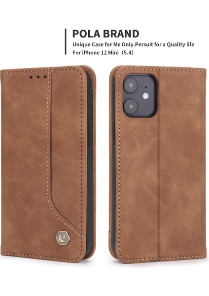 Apple iPhone 12 Mini Telefon Kılıfı Için Cüzdan Tasarımı Pu Deri Retro Folio Flip Case Standı Manyetik Otomatik Absorbed Şok Geçirmez Koruma Kapağı 5.4 Inç-Kahverengi (Yurt Dışından) fiyatları