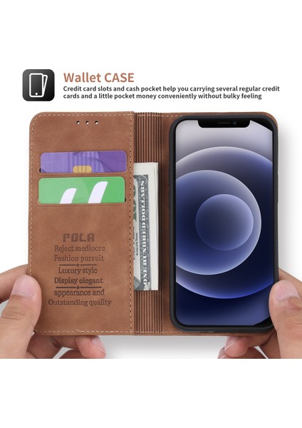 Apple iPhone 12 Mini Telefon Kılıfı Için Cüzdan Tasarımı Pu Deri Retro Folio Flip Case Standı Manyetik Otomatik Absorbed Şok Geçirmez Koruma Kapağı 5.4 Inç-Kahverengi (Yurt Dışından) fırsatları
