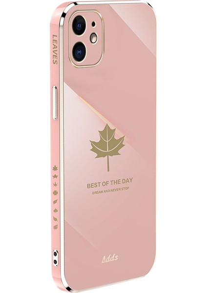 Apple iPhone 12 Mini 5.4 Inç Düz Kenar Tpu Kapak 6d Elektrumanlar Akçaağaç Yaprağı Telefon Vaka-Pembe (Yurt Dışından)