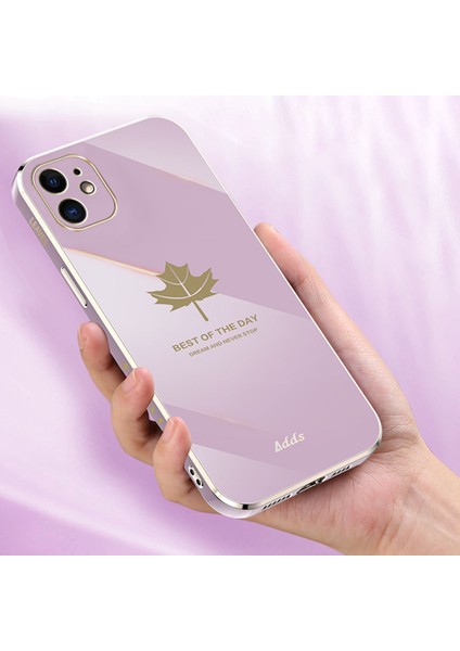 Apple iPhone 12 Mini 5.4 Inç Düz Kenar Tpu Kapak 6d Elektrumanlar Akçaağaç Yaprağı Telefon Vaka-Pembe (Yurt Dışından)