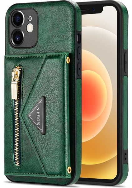 Apple iPhone 12 Mini Telefon Kılıfı Için 5.4 Inç Kickstand Tasarım Cüzdan Anti-Çizelge Damla Damlı Pu Deri+Tpu Mobile, Long Lanyard-Green ile (Yurt Dışından) fiyatları