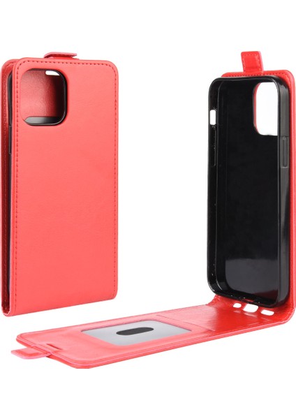 Apple iPhone 12-Kırmızı Için Dikey Flip Çılgın At Deri Cep Telefonu Kabuğu (Yurt Dışından)