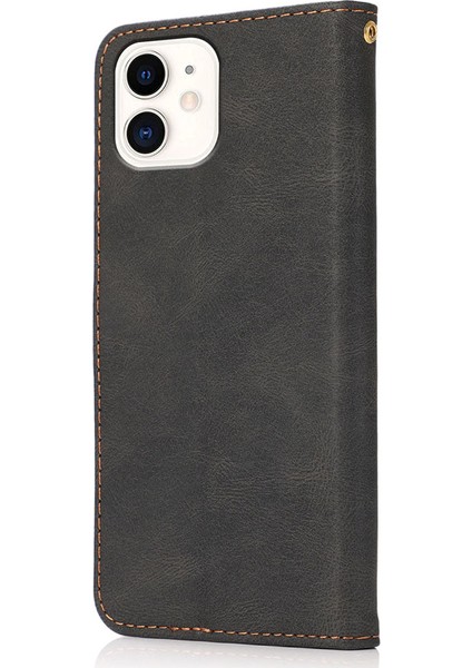 Apple iPhone 12 Mini Telefon Kılıfı Çift Renk Ekleme Cüzdan Tasarımı Deri Deri Telefon Koruyucu Kapak Kabuğu, 5.4 Inç-Siyah/kahverengi (Yurt Dışından) fırsatları