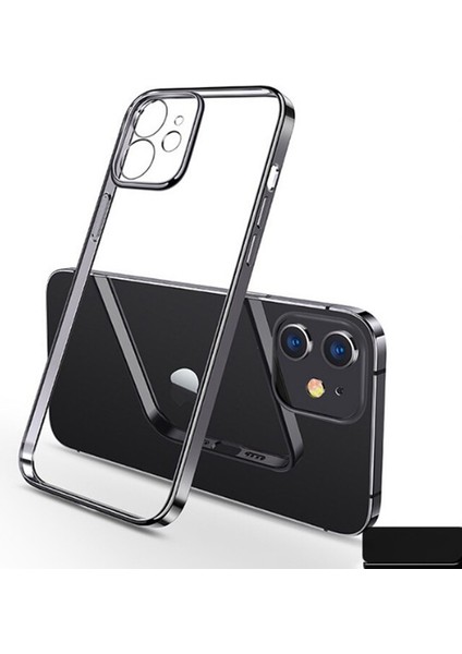 Apple iPhone 12-Black Için Hassas Delik Açılış ile Ultra Ince Net Tpu+Elektrokaplama Çerçevesi Telefon Kılıfı (Yurt Dışından)