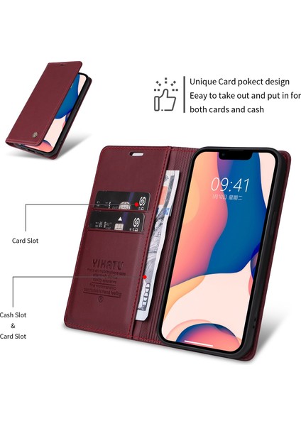 Apple iPhone 12 Mini Telefon Kılıfı Şok Geçirmez 5.4 Inç YK-001 Manyetik Kapatma Telefon Kapağı Flip Deri Cüzdan Stand-Red (Yurt Dışından)