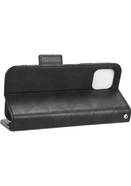 Apple iPhone 12 Mini Telefon Kılıfı Için 5.4 Inç Çok Fonksiyonlu Cüzdan Pu Deri Telefon Kapağı Baskılı Üçgen Desen Anti-Çizgiye Destekleme Stand-Black (Yurt Dışından) fırsatları