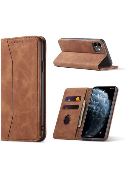 Fantasy Serisi Apple iPhone 12 Mini 5.4 Inç-Kahverengi Için Otomatik Emici Deri Cüzdan Standı Çantası (Yurt Dışından)