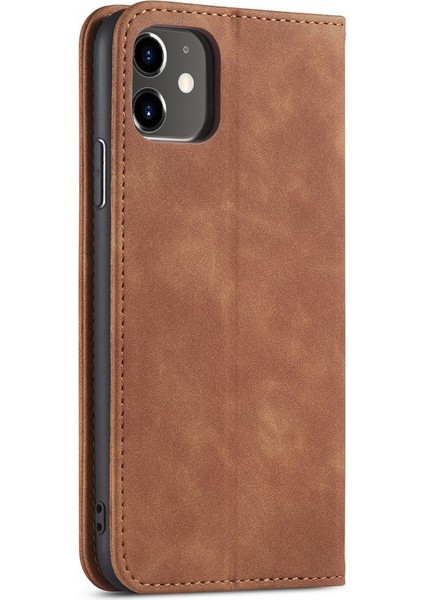 Fantasy Serisi Apple iPhone 12 Mini 5.4 Inç-Kahverengi Için Otomatik Emici Deri Cüzdan Standı Çantası (Yurt Dışından)