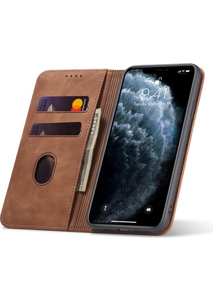 Fantasy Serisi Apple iPhone 12 Mini 5.4 Inç-Kahverengi Için Otomatik Emici Deri Cüzdan Standı Çantası (Yurt Dışından)